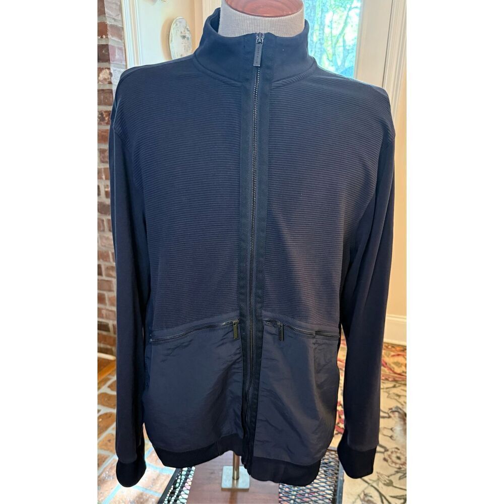Perry Ellis Men’s Mixed Media Full Zip Sweater Sz. XXL Blue Zip Pockets
